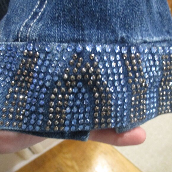 Quacker Factory Denim Jacket Embellished Colored Rhinestone Size Large L blue - Picture 3 of 5
